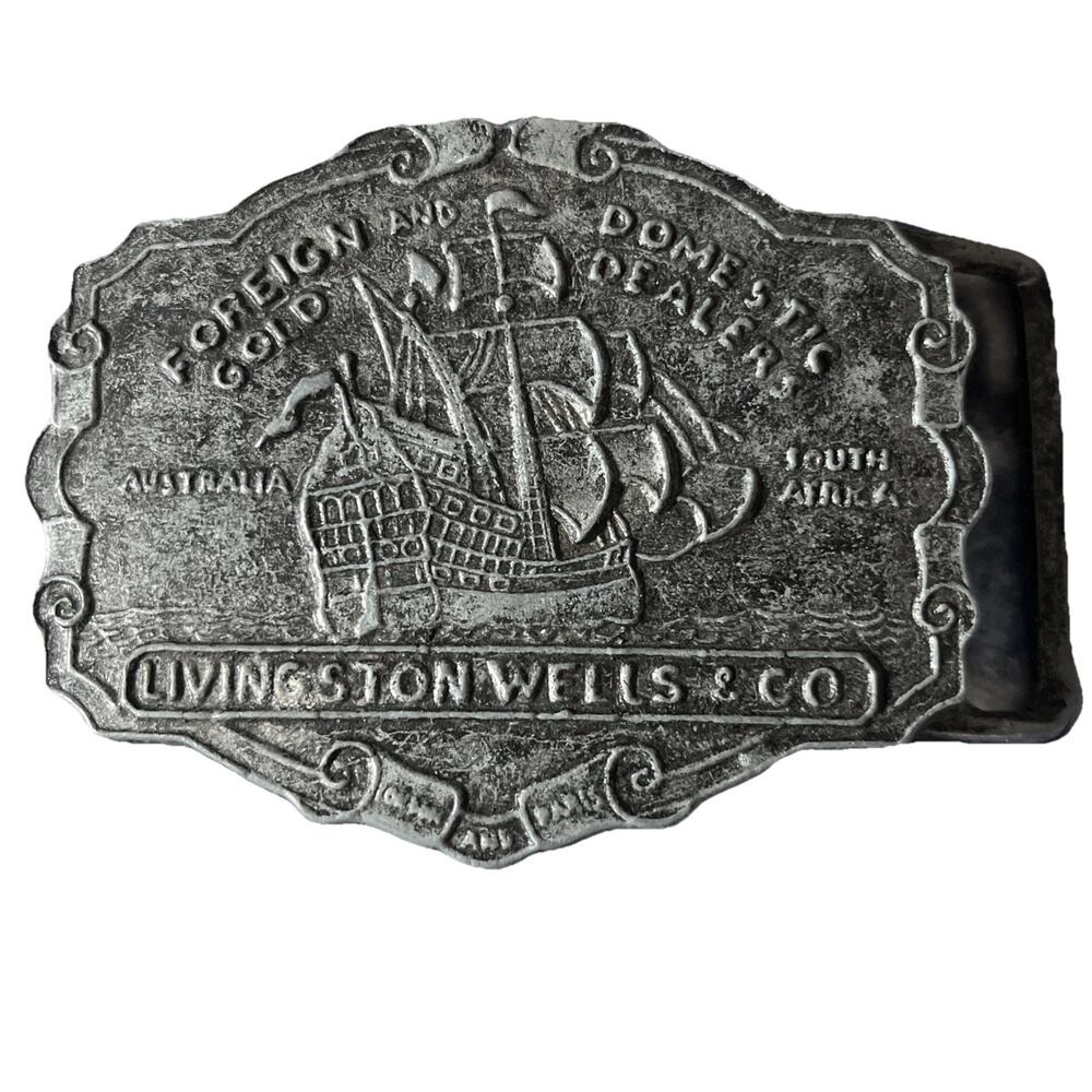 Vintage Livingston Wells & Co. Foreign Gold And Domestic Dealers Belt Buckle